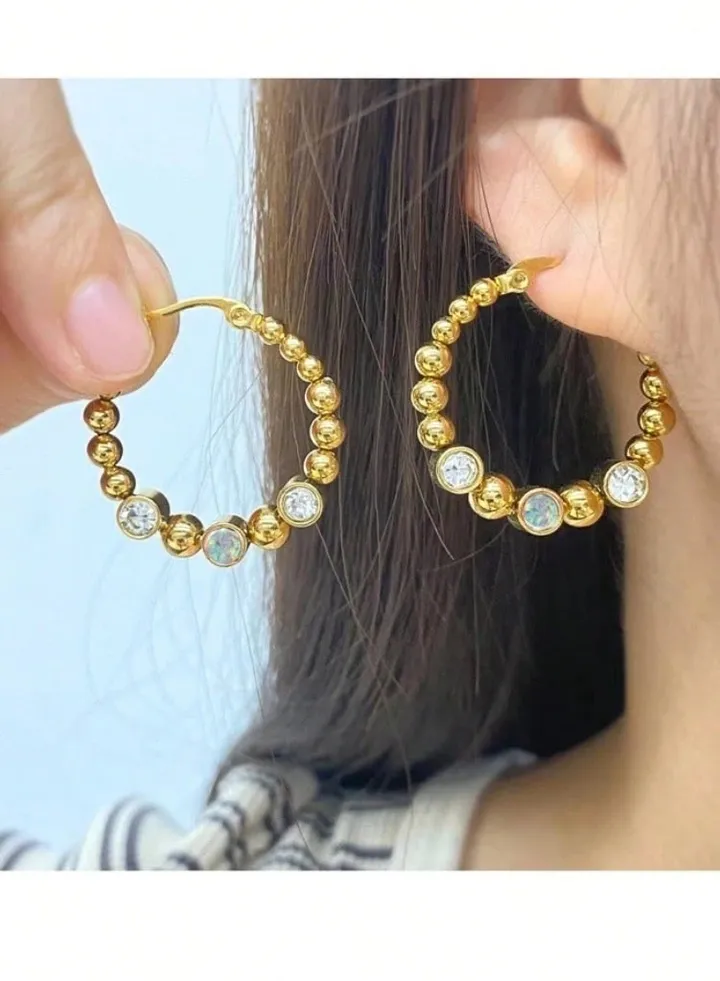 Elegant Gold Plated Stainless Steel Hoop Earrings For Women