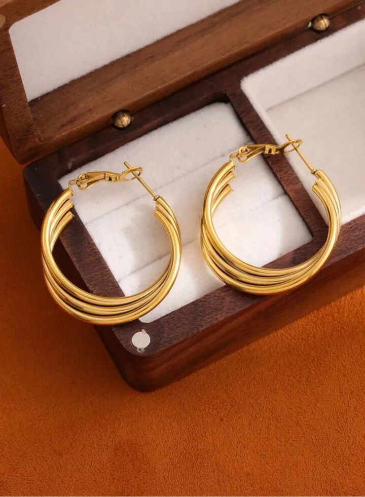 Elegant Stainless Steel Gold Plated Earrings For Women