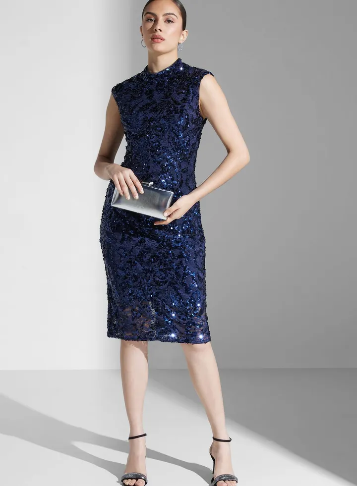 Sequin Lace Midi Dress