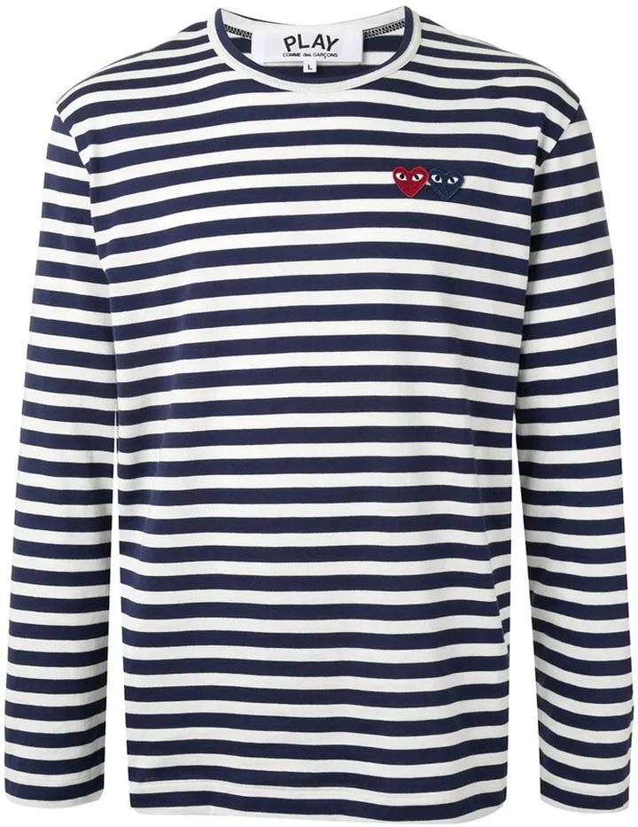 heart appliquéd striped T-shirt