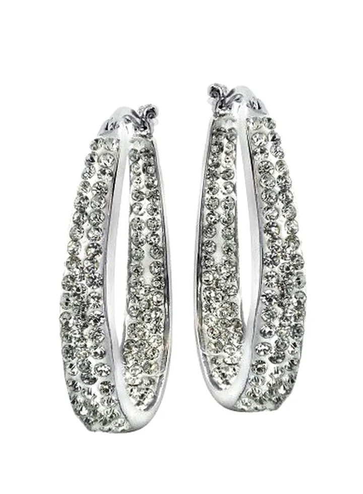 Silver Plated Brass Crystal Studded Oval Hoop Earrings