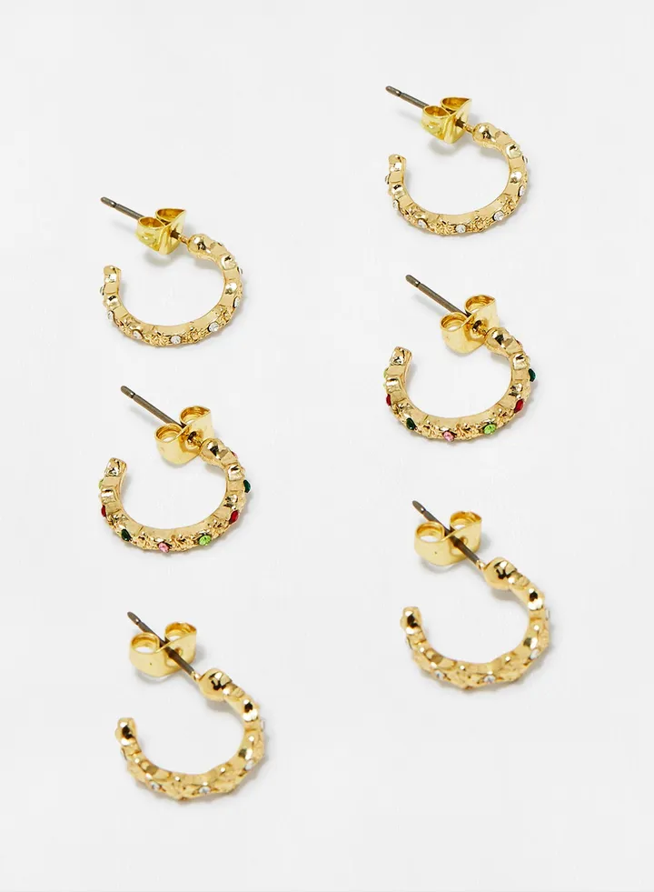 Embellished Hoop Earrings (Pack of 3)