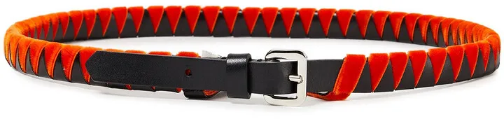 Velvet-trimmed leather belt
