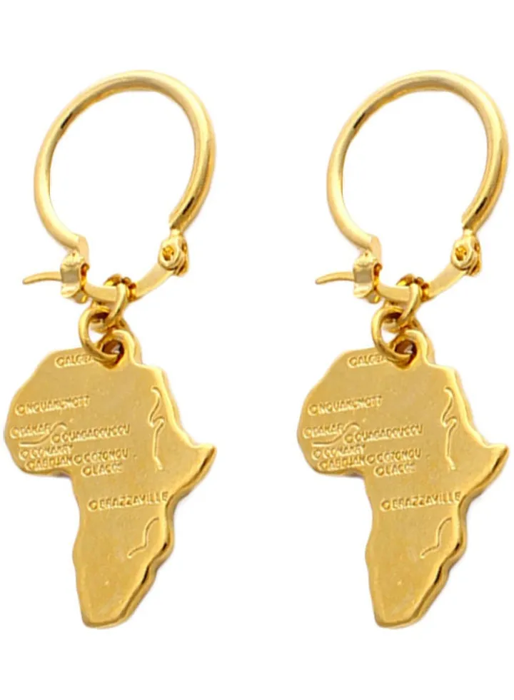 Africa Map Dangle Drop Hook Hoop Earrings