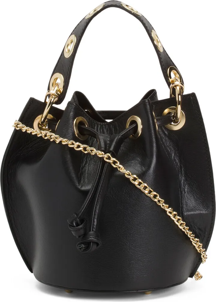 Made In Italy Leather Bucket Crossbody