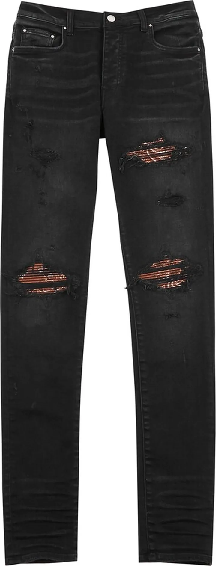 Amiri MX1 Black Bandana Distressed Skinny Jeans
