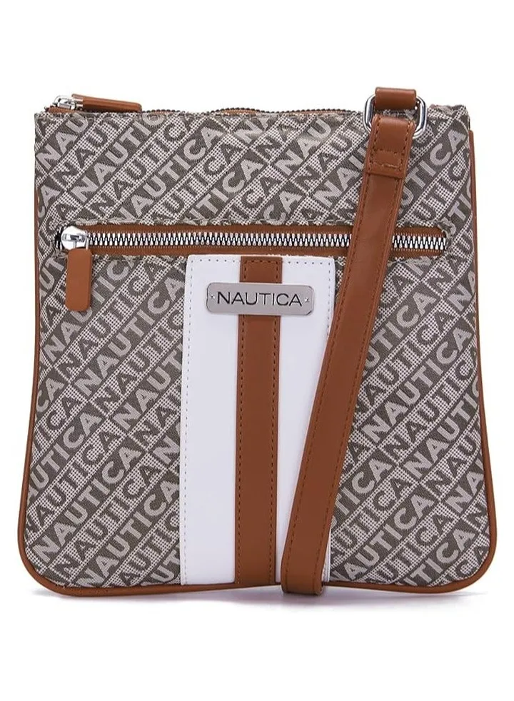 Nautica womens Lakeside Signature Jacquard North South Crossbody Bag, Khaki