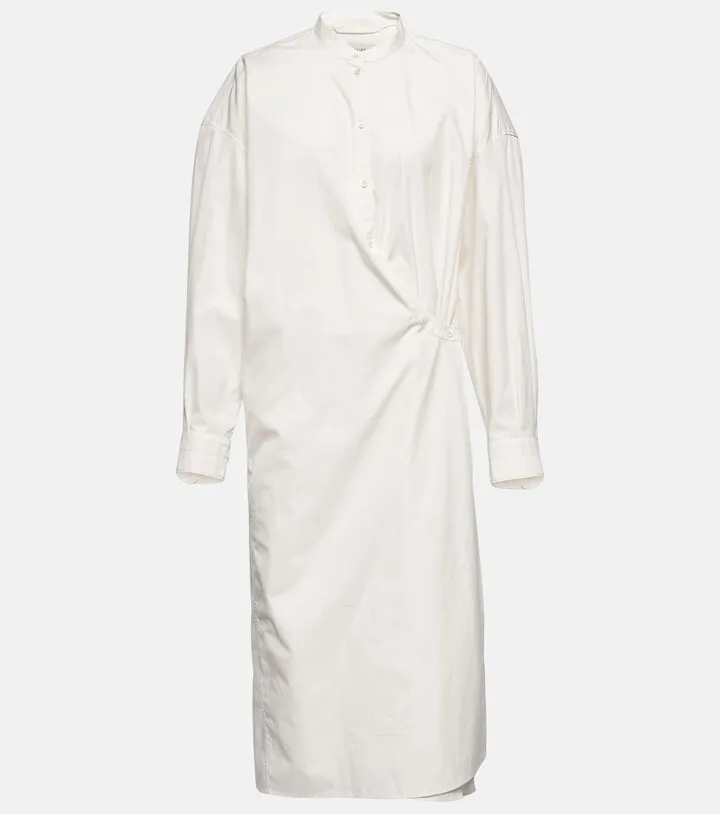 Draped cotton shirt dress