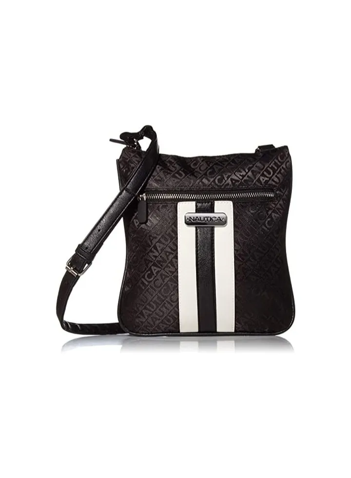 Nautica Lakeside Signature Jaquard North South Crossbody Bag, Black,