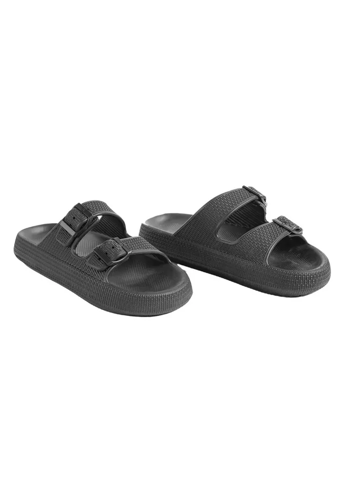 Porto Black double buckle sandal