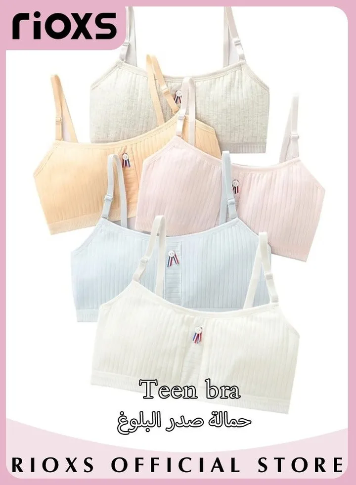 Teen Girls' Training Bra Seamless Cotton Cami Wireless Bras Elastic Thin Adjustable Shoulder Straps