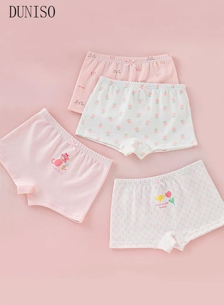 4 Pack Girl's Boxers Briefs Set Kid's Cotton Underwear Short Briefs Breathable and Soft Underpants with High Elastic Waistband Soft Little Girl Pants
