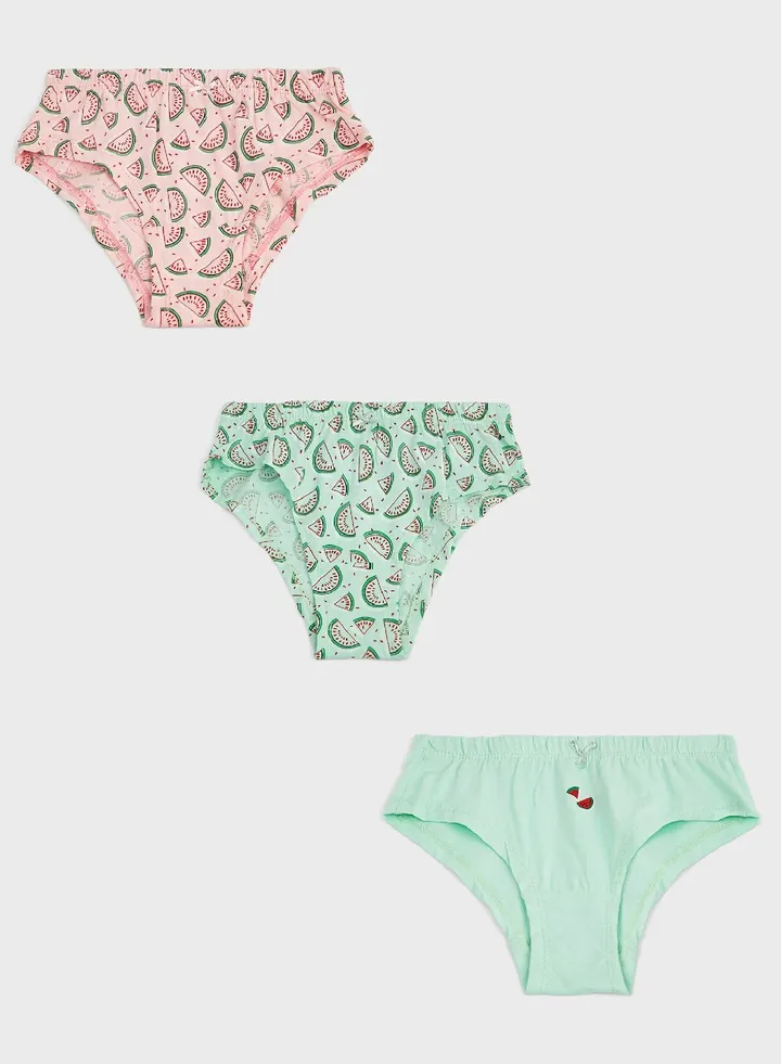 Pack Of 3 Printed Girls Hipster