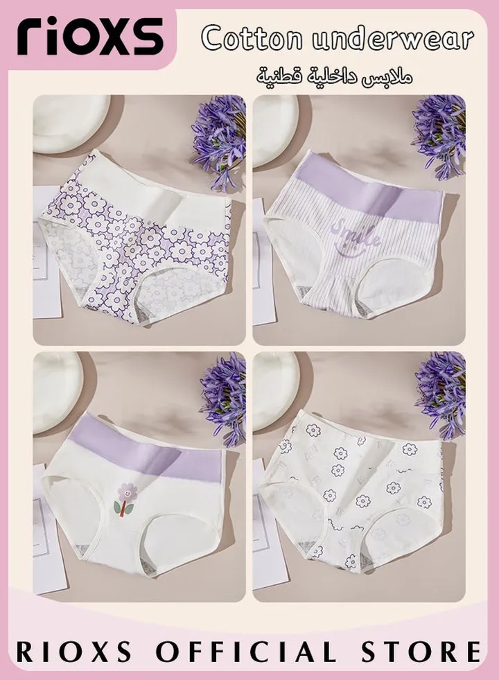 4 Pack Teen Girls Cotton Underwear Soft Briefs High Waist Underwear Kids Training Printed Underwear