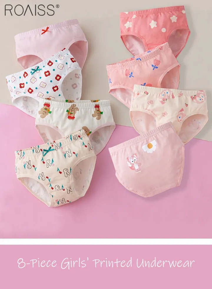 8-Piece Girls' Printed Underwear 4 Pieces Of Little Rabbit Printed Triangle Underwear 4 Pieces Of Little Fox Underwear Cotton Integrated Underwear