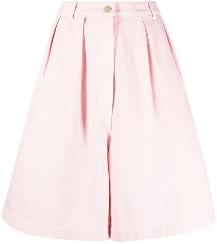 Pleated Denim Shorts
