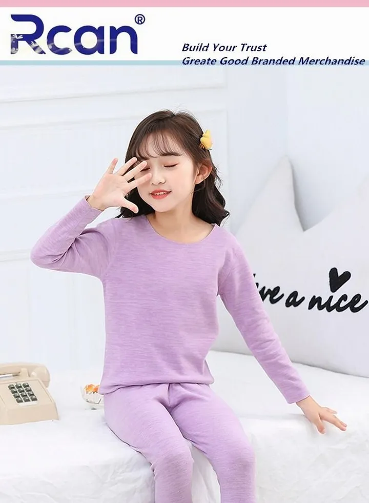 Children's Thermal Underwear Set Student's Winter Crew Neck Two Layer Fabric Base Layer Shirt Long Sleeves and Pants for Girls