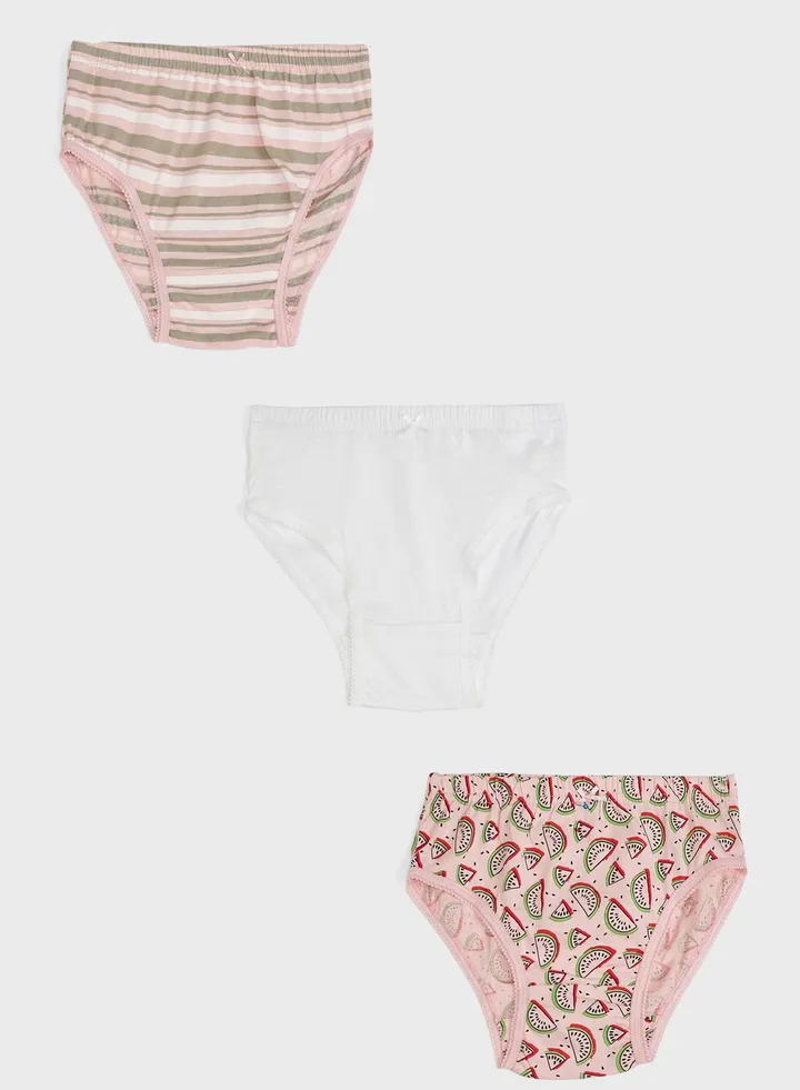 Pack Of 3 Printed Girls Brief