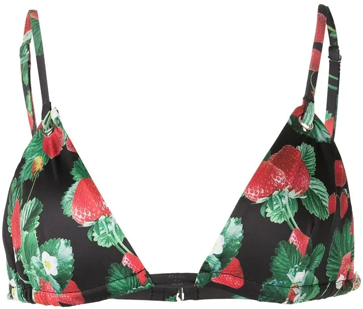 Strawberry-Print Bikini Top