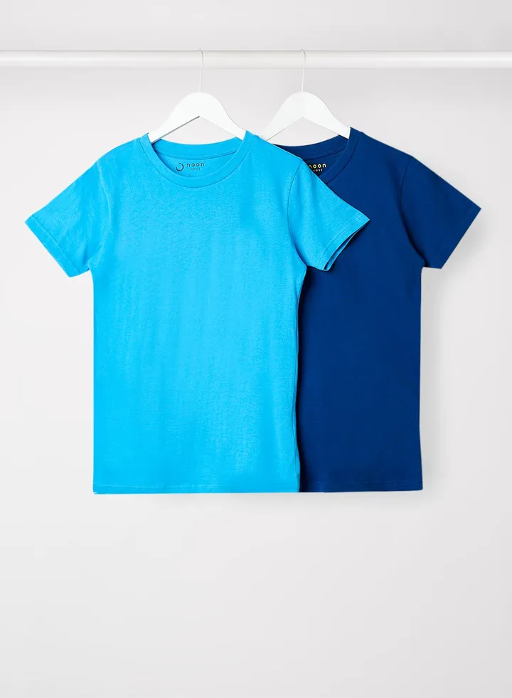 Women's Pack of 2 T-Shirts Crew Neck Short Sleeves in Premium Bio washed Cotton Navy/Ibiza Blue