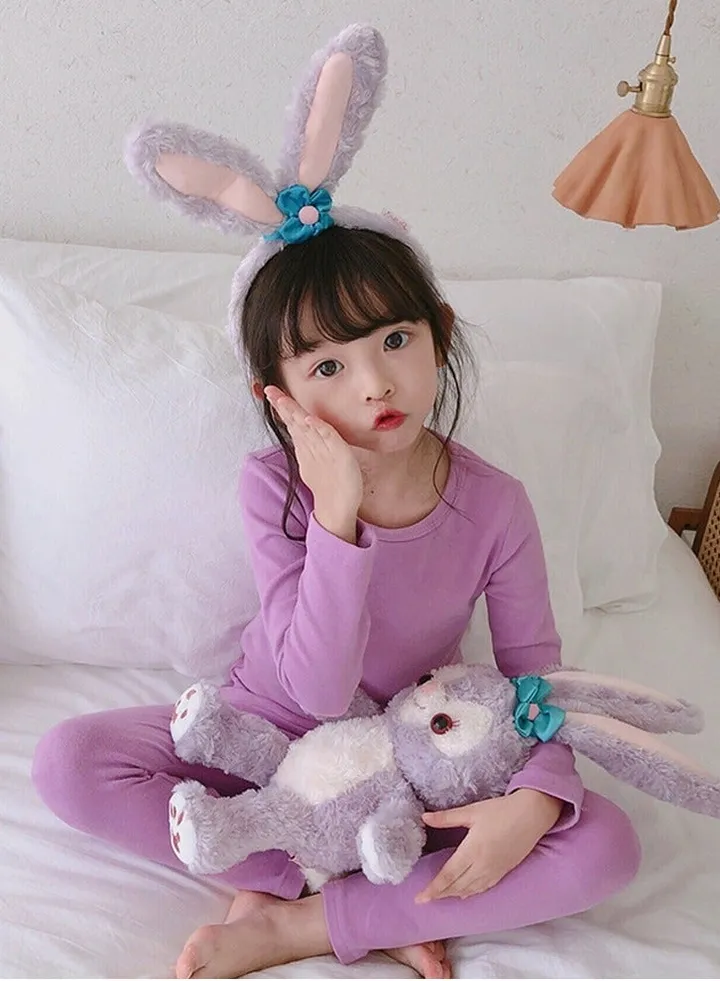 Kids Solid Color Thermal Underwear Set Cotton Soft Long Johns Base Layer Top & Bottom Children's Pajama Set Taro Purple