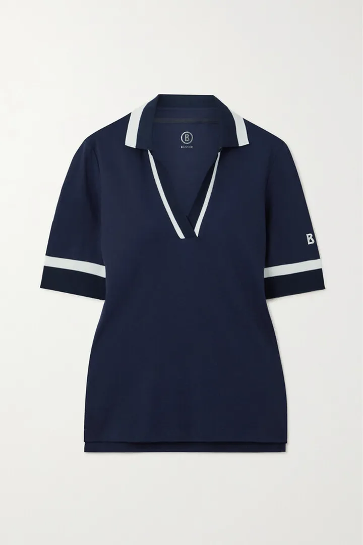 Bogner - Elonie Striped Cotton-blend Polo Top - Blue