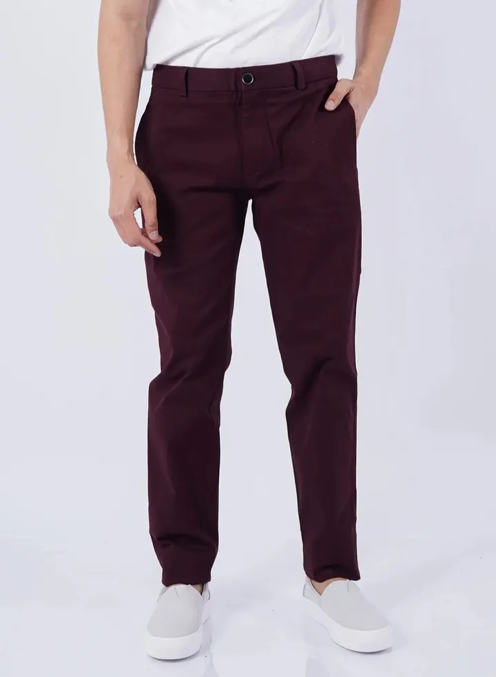 Men’s Stretch Twill Casual Formal Pant in Red Wine