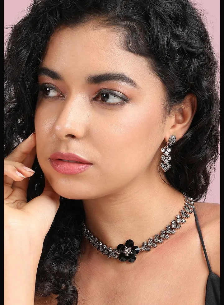 Gold Plated Designer Stone Party Wear Necklace and Earring Set For Women