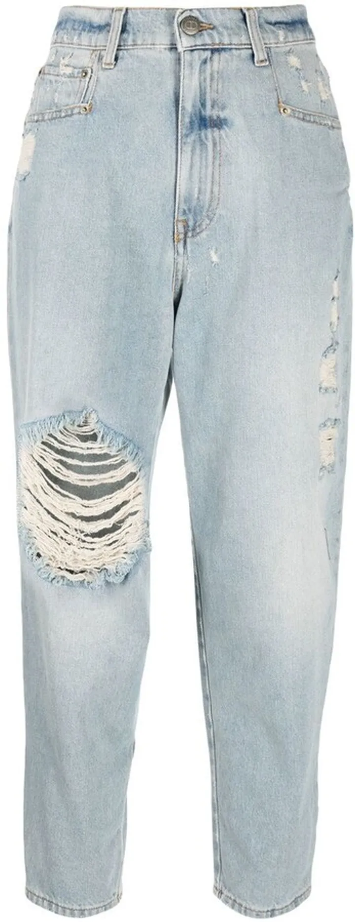Distressed High-Waisted Cropped Jeans