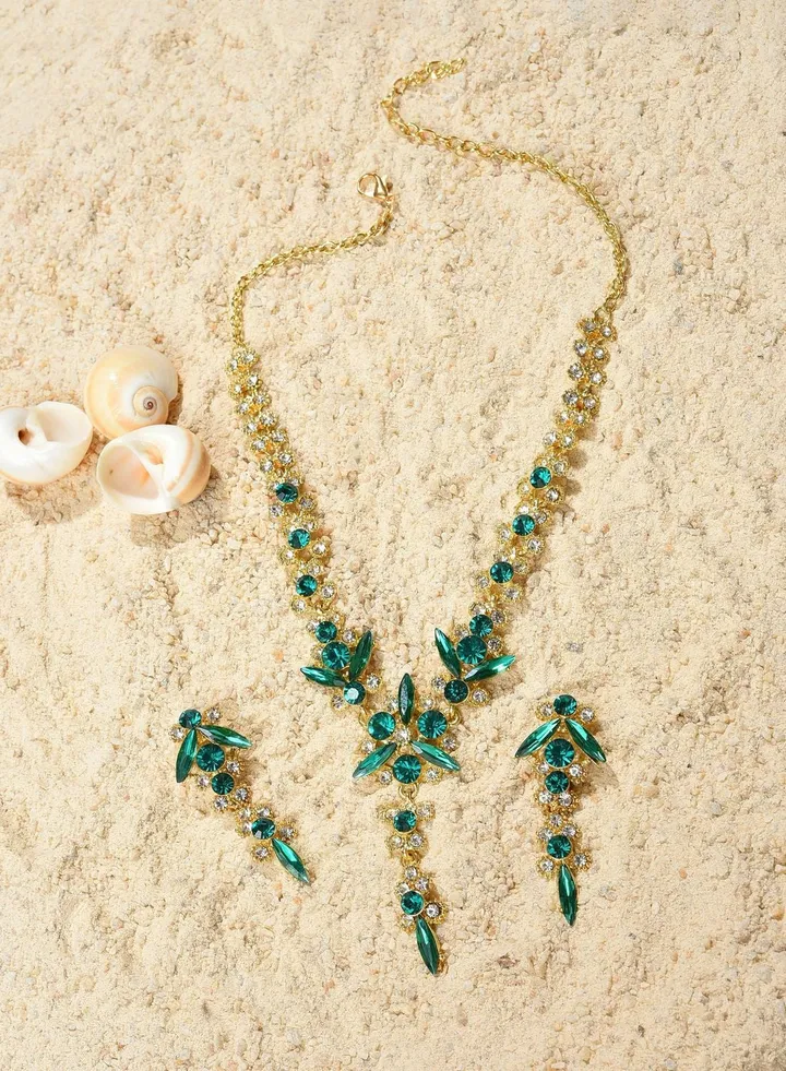 Gold Plated Designer Stone Necklace and Earring Set Jewellery Set