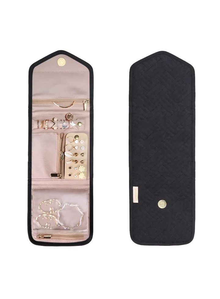 SYOSI Travel Jewellery Organiser Roll Foldable Jewelry Case for Journey-Rings, Necklaces, Bracelets, Earrings (black-mini)