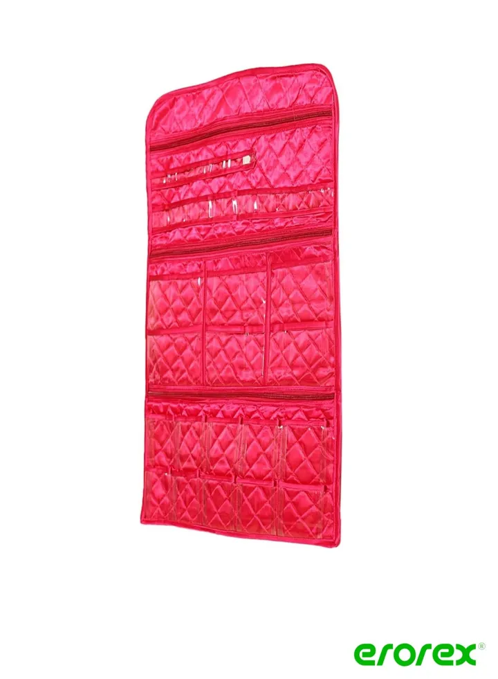 18 Small Pockets 3 Large Zipper Pockets Hanging Jewellery Organizer Without Hanger Pink