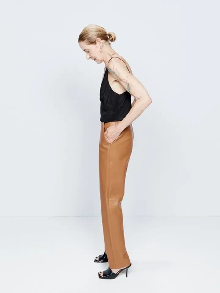 Relaxed Leg Tapered Hem Leather Trouser