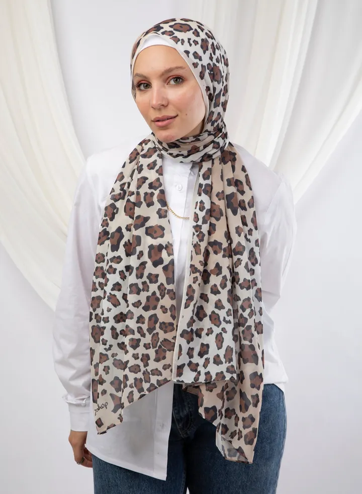 Casual Floral hijab Brown - Beige