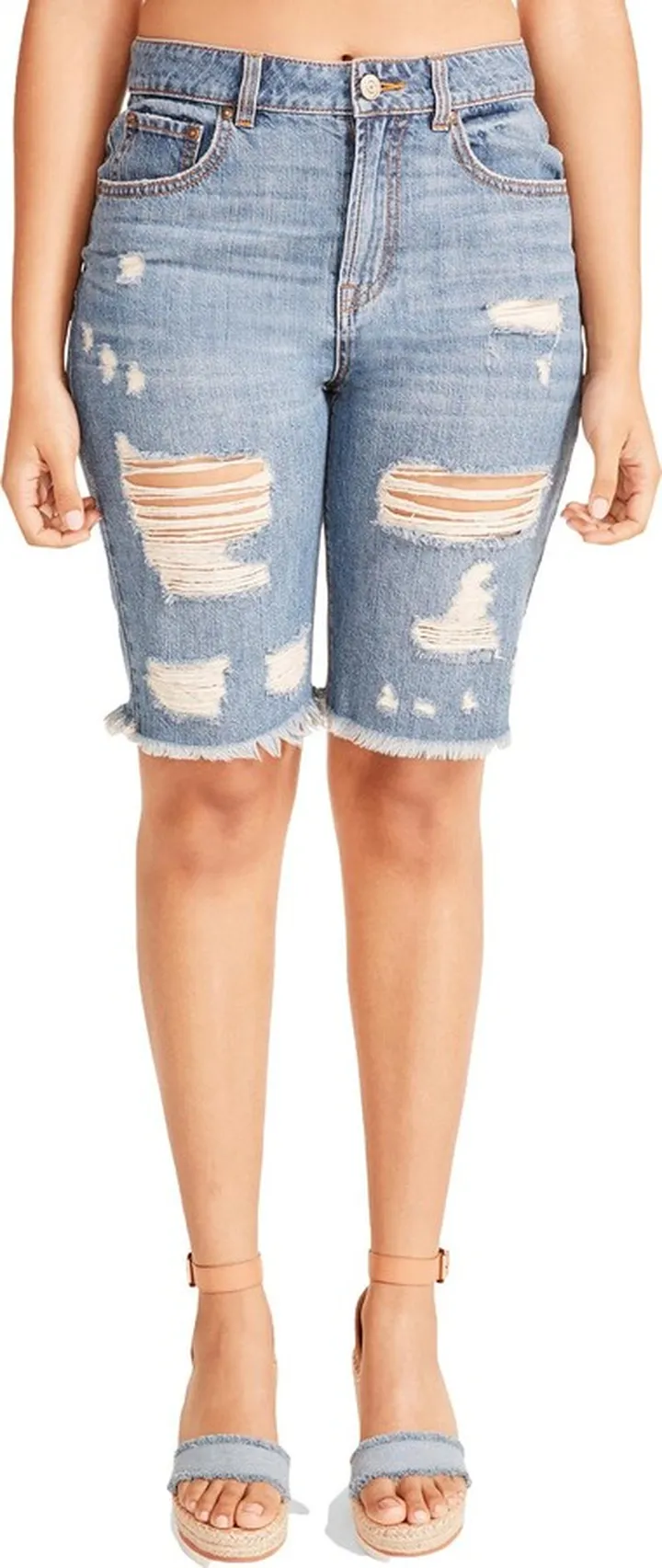 Maggie Womens Denim Knee-Length Cutoff Shorts