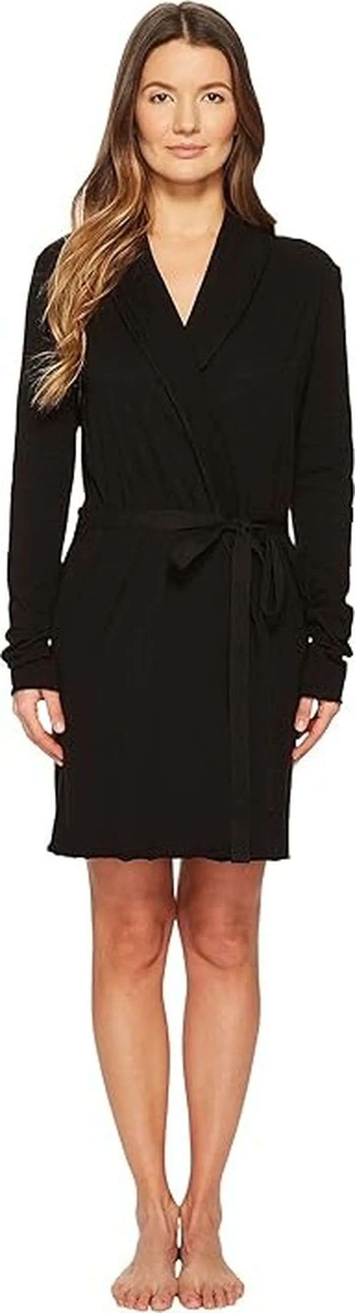 Skin Double Layer Pima Cotton Wrap Robe 34 Length (Black) Women's Robe