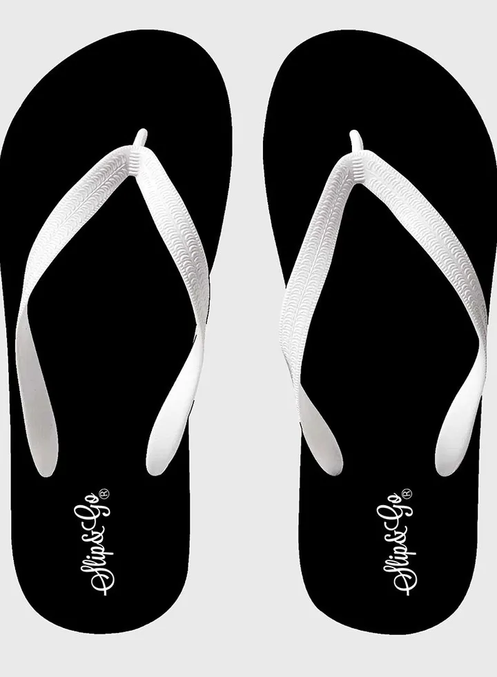 Men's Medical Slippers, Plain Black, With A white Strap