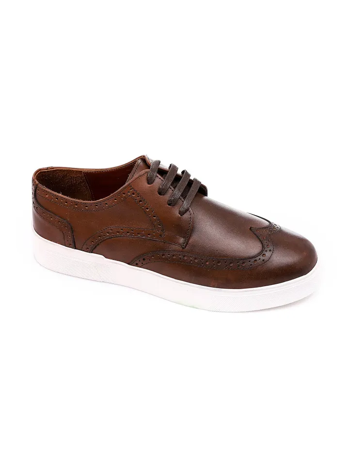 Lace Up Round Toecap Flat Sneakers - Brunette Brown