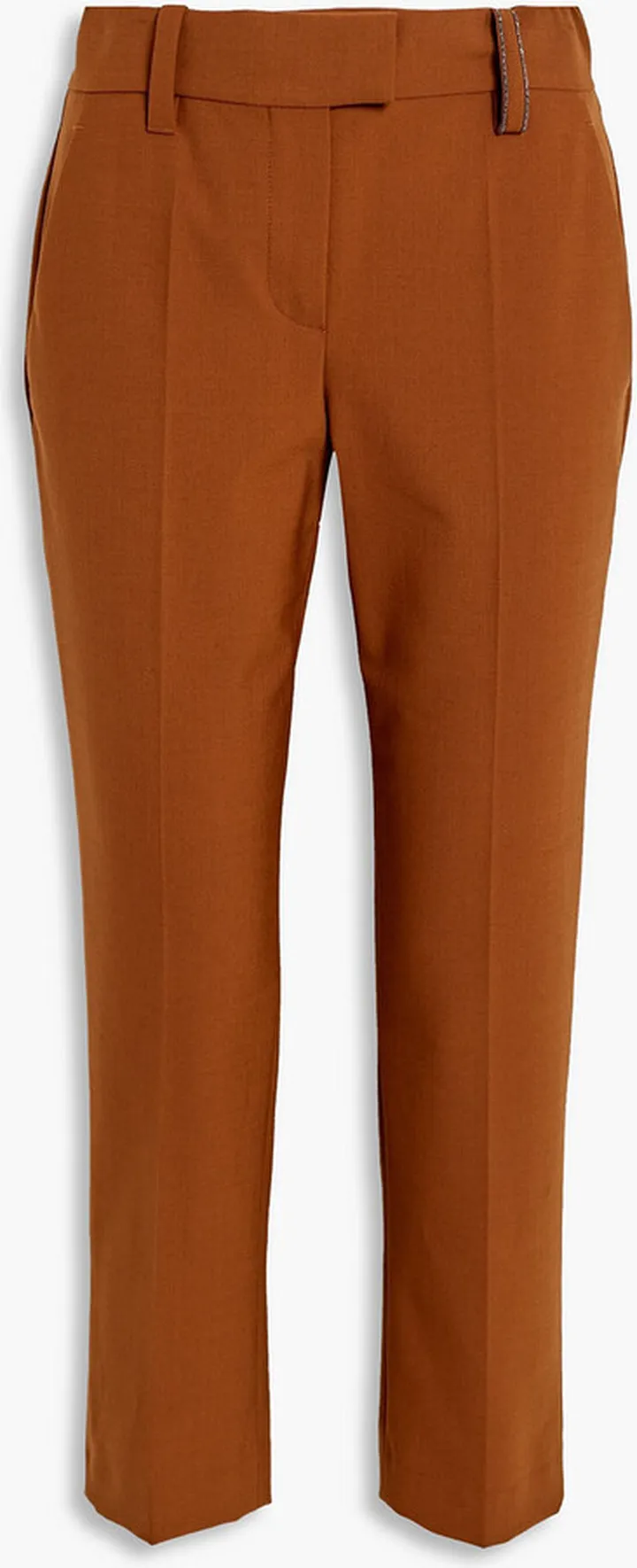 Cropped bead-embellished wool-blend straight-leg pants