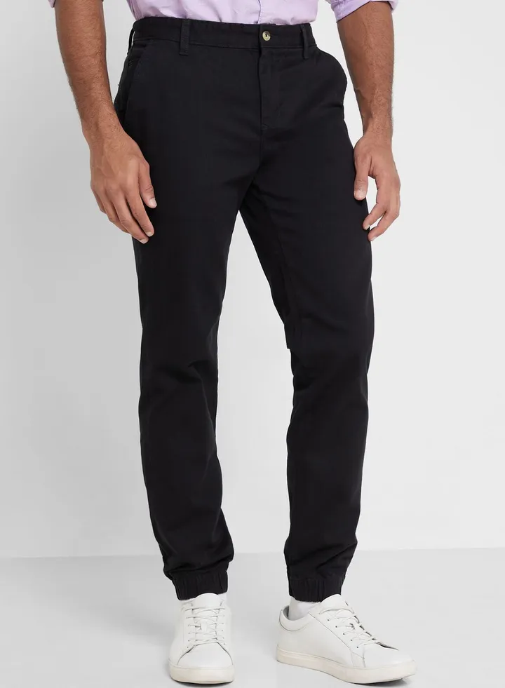 Thomas Scott Men Black Solid Joggers Trousers