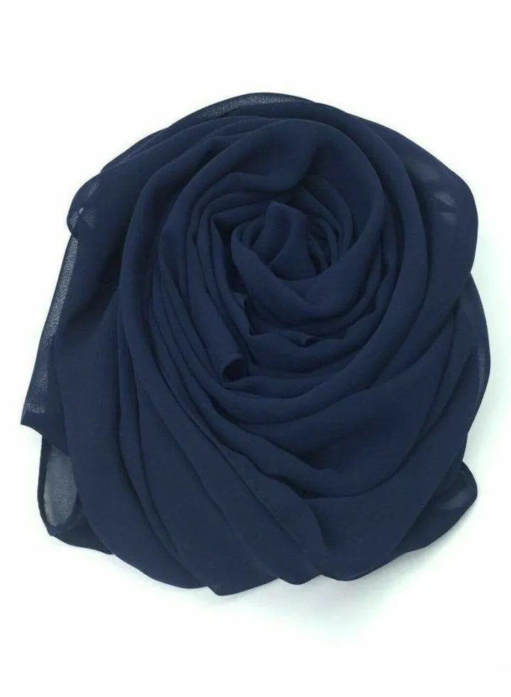 Long Chiffon Crepe Scarf - Navy Blue Color