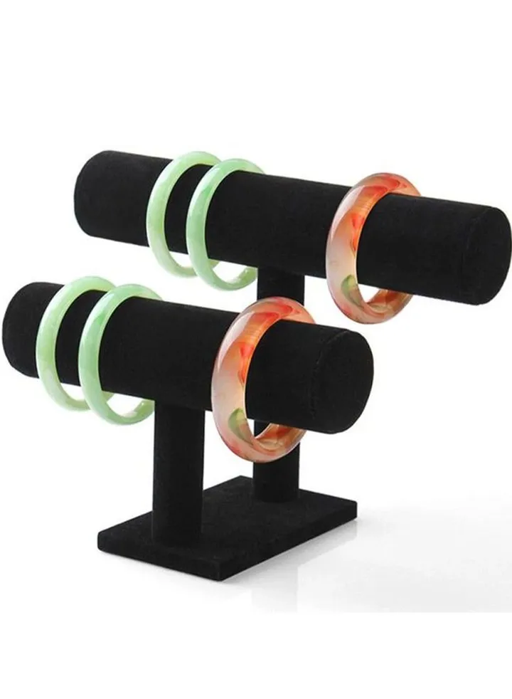 A metal jewelry and accessories holder stand for displaying and organizing earrings, bracelets, and necklaces, black