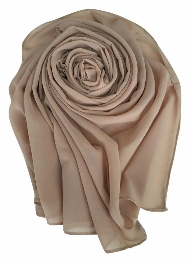 Long Chiffon Crepe Scarf - Soft Dark Beige Color