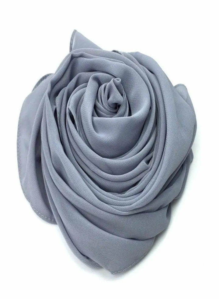 Long Chiffon Crepe Scarf - Gray-silver Color
