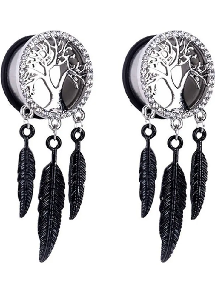 Punk Rhinestone Leaves Piercing Ear Plugs Gauges