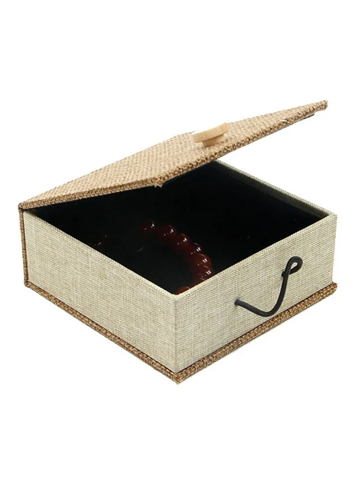 Retro Linen Wooden Buckle Jewelry Box