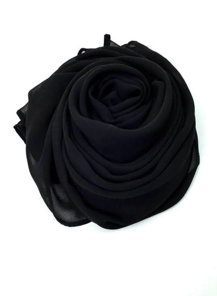 Long Chiffon Crepe Scarf - Soft Black Color