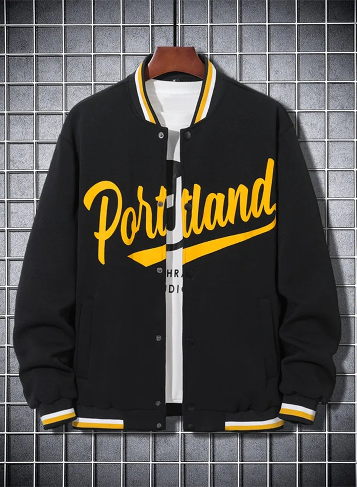 Men Lightweight Printed Baseball Collar Knitted Jacket