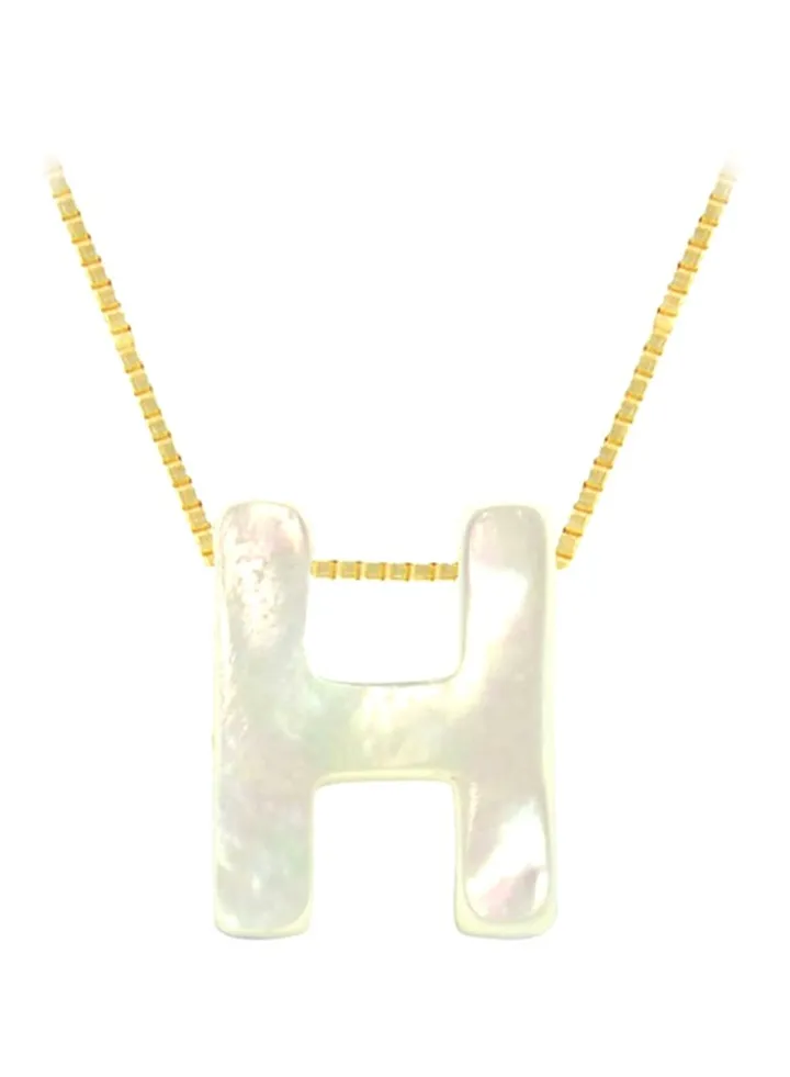 18 Karat Gold H Letter Mother Of Pearl Pendant Necklace