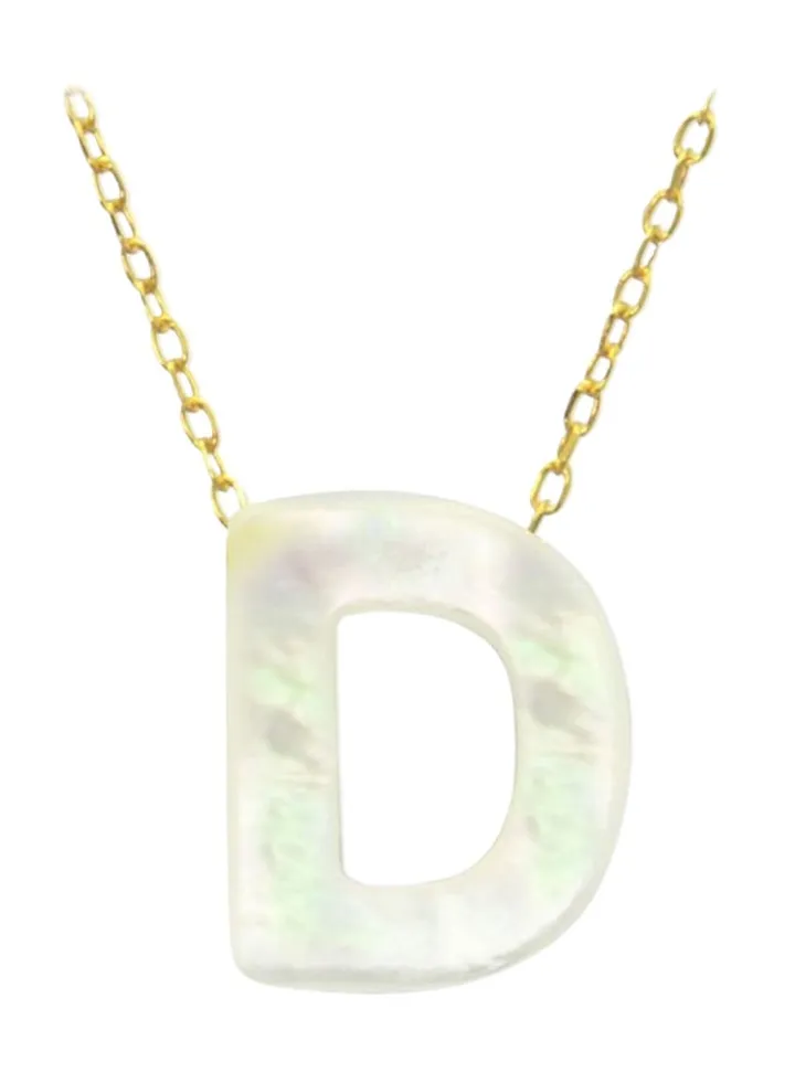18 Karat Gold D Letter Mother Of Pearl Pendant Necklace